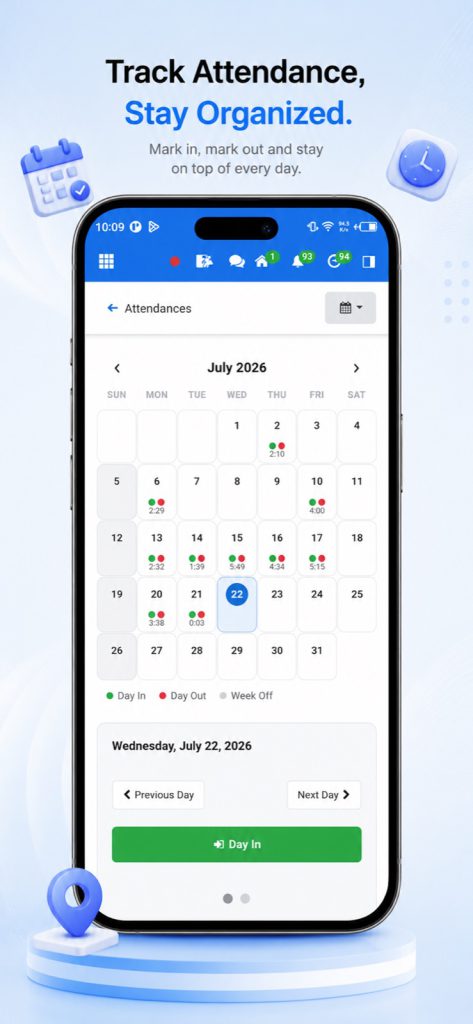 Effezient app: attendance calendar and Day-In