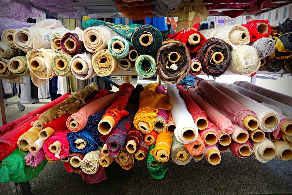 Rolls of colourful fabric